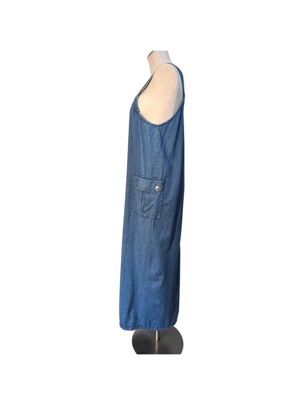 Womens Blue Denim Maxi Dress Button Front Vintage Match Size Medium Made In USA - Picture 5 of 7
